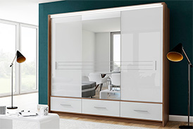 Wardrobe AMSTERDAM 250 WHITE GLOSS/PLUM with mirror